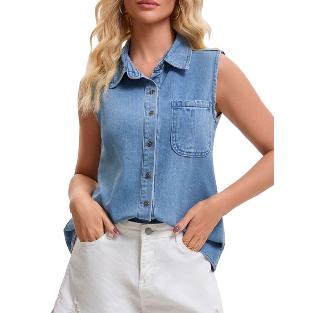 Women's Sleeveless Denim Tank Top Sky Blue